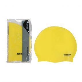 Viva Unisex Silicone Swimming Cap with Zip Pouch (Yellow)- Age 8+