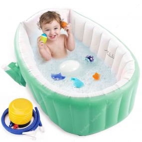 Baybee Sansa Inflatable Baby Bath Tub for Kids With Air Pump, Soft Cushion Central Seat, Foldable Shower Basin