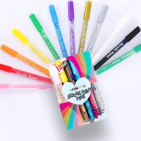 Scoobies Acrylic Paint 12 Pen Set (Non Toxic and Water Based)