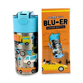 Scoobies 350 ml Blu-er Junior quirky racing bottle with snacks slot ,premium stainless-steel