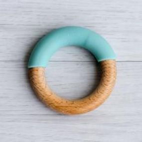 Little Rawr Wood And Silicone Simple Ring Teether-Blue