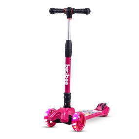 Baybee Flash Scooter for Kids, 3 Wheel Kids Scooter Smart Kick Scooter With Foldable And Height Adjustable Handle And Extra-Wide Led Pu Wheels And Brake, Skate Scooter for Kids (St4-Pink)