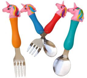 Toyshine Unicorn Theme Stainless Steel Baby Feeding Spoon And Fork Set for Kids X 1
