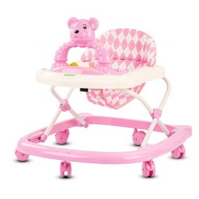Baybee Jorah Baby Walker for Kids, Round Kids Walker With 3 Position Adjustable Height | Walker for Baby With Baby Toys And Music, Activity Walker for Babies 6 to 18 Months (Pink)