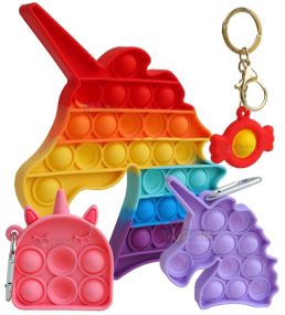 Toyshine Pack of 4 Fidget Popping Toys with Big Unicorn, Dreamy Unicorn, Purple Unicorn, Bubble Key Ring