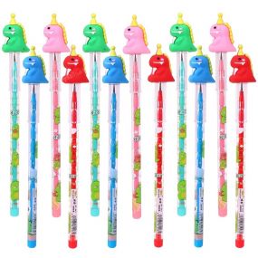 Toyshine Pack of 12 Dinosaur Colourful Pencils for Girls With Rubber Unicorn Tops