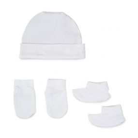 Baybee Supersoft Cotton Baby Mittens, Booties & Cap Set for New Born Baby | Baby Cap | Infant Baby Cap Mitten and Booties for New Born 0 to 6 Months Boys & Girls (White) (Pack of 1)