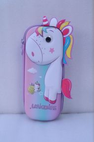 Toyshine Jazy Unicorn Pink Hardtop Pencil Case with Multiple Compartments - Kids School Supply Organizer Students Stationery Box - Girls Pen Pouch- Pink