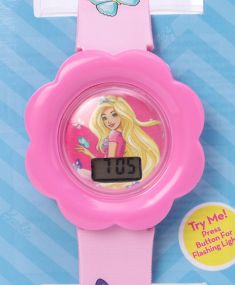 Barbie Watch with Flashing Light and Character Print Strap for Kids 2-5 Years