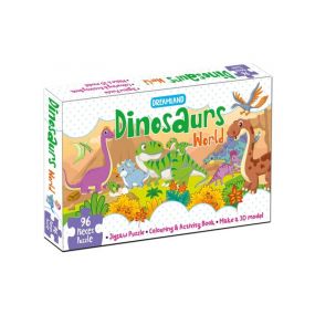 Dinosaurs World Jigsaw Puzzle for Kids – 96 Pcs | With Colouring & Activity Book and 3D Model-Age 2 to 5 years