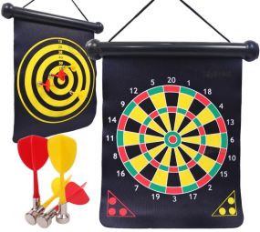 Toyshine Magnetic Double Sided Foldable Dart Board Game with 4 Colourful Non Pointed Darts for Kids , Multi Colour, 10-Inch SSTP- Model B