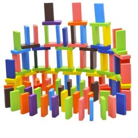 Aditi Toys 100pcs Wooden Domino Block set for kids, Wooden Domino Building Block set, Stacking blocks with 9 different colours for kids