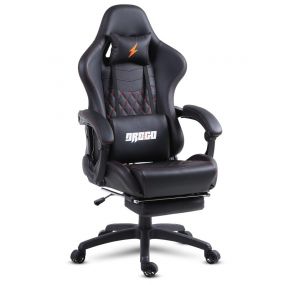 BAYBEE Drogo Multi-Purpose Ergonomic Gaming Chair with 7 Way Adjustable Seat, Head & USB Massager, PU Leather Lumbar Pillow Home & Office Chair with Full Reclining Back Footrest (Emperor Black)