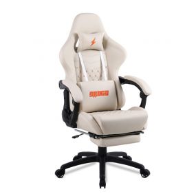 BAYBEE Drogo Multi-Purpose Ergonomic Gaming Chair with 7 Way Adjustable Seat, Head & USB Massager, PU Leather Lumbar Pillow Home & Office Chair with Full Reclining Back Footrest (Emperor White)