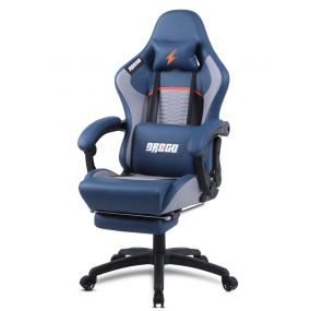 BAYBEE Drogo Multi-Purpose Ergonomic Gaming Chair with 7 Way Adjustable Seat, Head & USB Massager, PU Leather Lumbar Pillow Home & Office Chair with Full Reclining Back Footrest (Racer Blue)