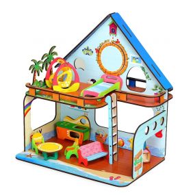 Webby Beachvilla The Weekend Escape All Side Play Doll House for Girls DIY Paint Doll House Toy with Furniture for Kids 4+ Years