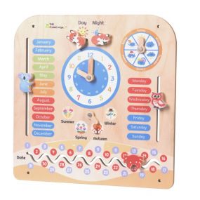 The Funny Mind Wooden Activity Clock for Kids - 7 in 1 Learning Toy for Numbers, Shapes, and Time Recognition - Cute Animal Shaped Clock with Moveable Hands - Educational Gift for Preschool Children