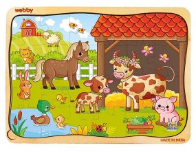 Webby Farm Animals Wooden Jigsaw Puzzle, 24pcs for Kids 4 Years+