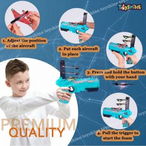 Toyshine Airplane Launcher Toy Catapult Plane Gun for Kids Outdoor Toy, One-Click Ejection, 4 Pcs Glider Foam Planes, Toy Airplanes Birthday Gifts, Multi-Color