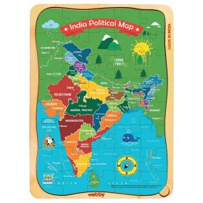 Webby India Map Wooden Jigsaw Puzzle, 40pcs for Kids 3+ Years