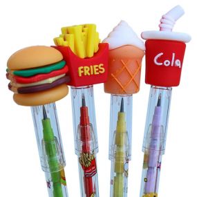 Toyshine Pack of 4 Fast Food Colorful Pencils for Boys and Girls with Fancy Tops, Multi-color, Party Favor, Bitthday Return Gifts - B