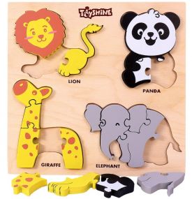 Toyshine 4 in 1 Wooden Pick and Fix Wild Animals Puzzle Toy, Wooden Puzzle with Thick Wooden Slab - Wild Animals