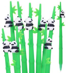 Toyshine Pack of 12 Silicone Covered Panda Gel Pens Set Kawaii Pens, 0.5mm Blue Ink Pens, Novelty Fun Cute Pens for Students School Office Stationery Back to School Birthday Return Gift