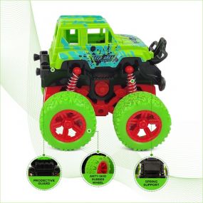 NHR 4WD 360 Degree Mini Monster Trucks Friction Powered Cars for Kids Big Rubber Tires Baby Boys Super Cars Blaze Truck for Kids Gifts Toys, 2+ Years (Set of 2, Multicolor)