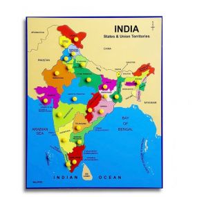 MUREN Pre-school Learning 3 Years Kids Toddlers India Map State & Union Territories Shapes Cutting Wooden Puzzles Toy Children Girls & Boys - Multicolor