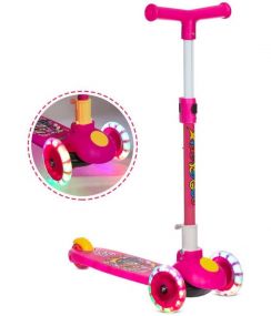 MUREN Kids Scooter 3+ Years Above Boys & Girls- Weight Capacity 50 KG, Adjustable & Foldable Handle I Multicolor Flashing LED Wheels-Pink