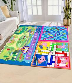MUREN Jumbo 3 in 1 Ludo, Snake & Ladder, Ludo Peppa Pig Trip Counting Big Size Reversible Kids Play Mat 54 X 54 Inches with 1 Dice & 16 Tokens Anti-Skid For Kids Family Fun