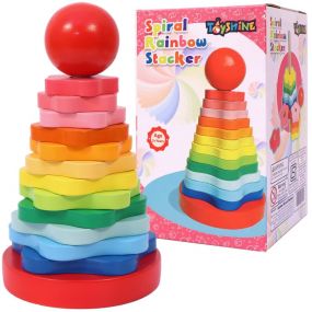 Toyshine Wooden Rainbow Stacking Rings with Stacker Multiple Shapes Making | Educational Learning Toy for Kids, Birthday Gift for Boys Girls 1 2 3 Year Old Present Non Toxic