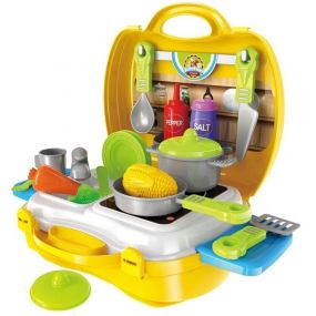 Toyshine Plastic Luxury Kitchen Set Cooking Toy with Briefcase and Accessories for Kids (Yellow)