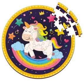 Webby Rainbow Unicorn Wooden Jigsaw Round Puzzle, 60 Piece for Kids 3+ Years