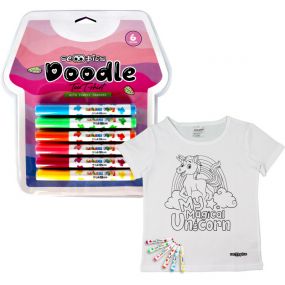 Scoobies Doodle Tee Shirts | Magical Unicorn | With Fabric Markers | DIY Coloring Tshirt | Washable & Reusable for Kids 3+ Years