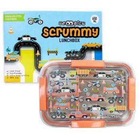 Scoobies Scrummy Lunchbox | Speedlicious Design | Stainless Steel | With Airtight Lock Handles | Kids Safe | 650 ML for Kids 3+ Years
