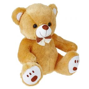 Webby Plush Cute Sitting Teddy Bear Soft Toys with Neck Bow and Foot Print, 35 cm Brown for Kids 2+ Years