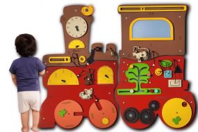 The Funny Mind Giant Talking Train Busy Board Activity Wall Panel For Kids | Home Learning Montessori Sensory Wall Activity Center For Décor, Play, Learn, and Write | 25+ Activity Wall Mounted Toy Set