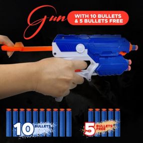 NHR Foam Blaster Gun Toy, Safe and Long Range Shooting Gun, (5 Foam Bullets and 5 Suction Dart Bullets) 8+ Years, Grey