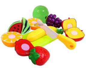 Toyshine Realistic Sliceable 7 Pcs Fruits Cutting Play Toy Set, Can Be Cut in 2 Parts, Assorted