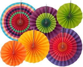 Toyshine Party Wall Decoration Set (6 Assorted Round Paper Fans) Birthday Party Baby Party Wedding Events Decor | Creative Art Design Pattern (Multi-Color, 6 Piece Set)