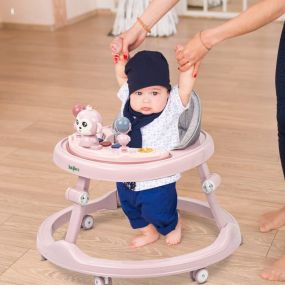 Baybee Drono Baby Walker for Kids with 3 Position Adjustable Height, Baby Toys and Music - Pink