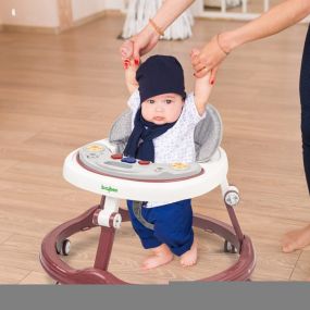 Baybee Drono Baby Walker For Kids with 3 Position Adjustable Height, Baby Toys and Music - Brown