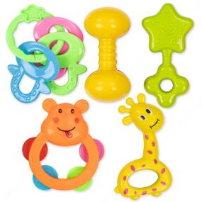 Baybee 5 Pcs Baby Rattles Teether Toys Set for Babies, Non-Toxic Rattle Set With Smooth Edges