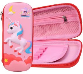 Toyshine Flying Star Unicorn Pink Hardtop Pencil Case With Multiple Compartments-Kids School Supply Organizer Students Stationery Box-Girls Pen Pouch-Pink X 1