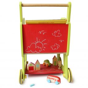 Shumee Wooden Wooden Pretend Play Shopping Push Cart for Toddlers