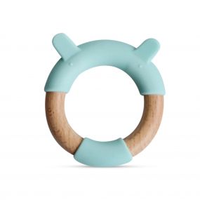 Little Rawr Wood And Silicone Teether Ring | Bear | Blue