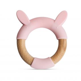 Little Rawr Wood And Silicone Teether Ring | Rabbit | Pink